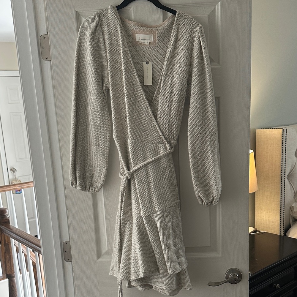 Anthropologie Cream Long Sleeve Wrap Dress